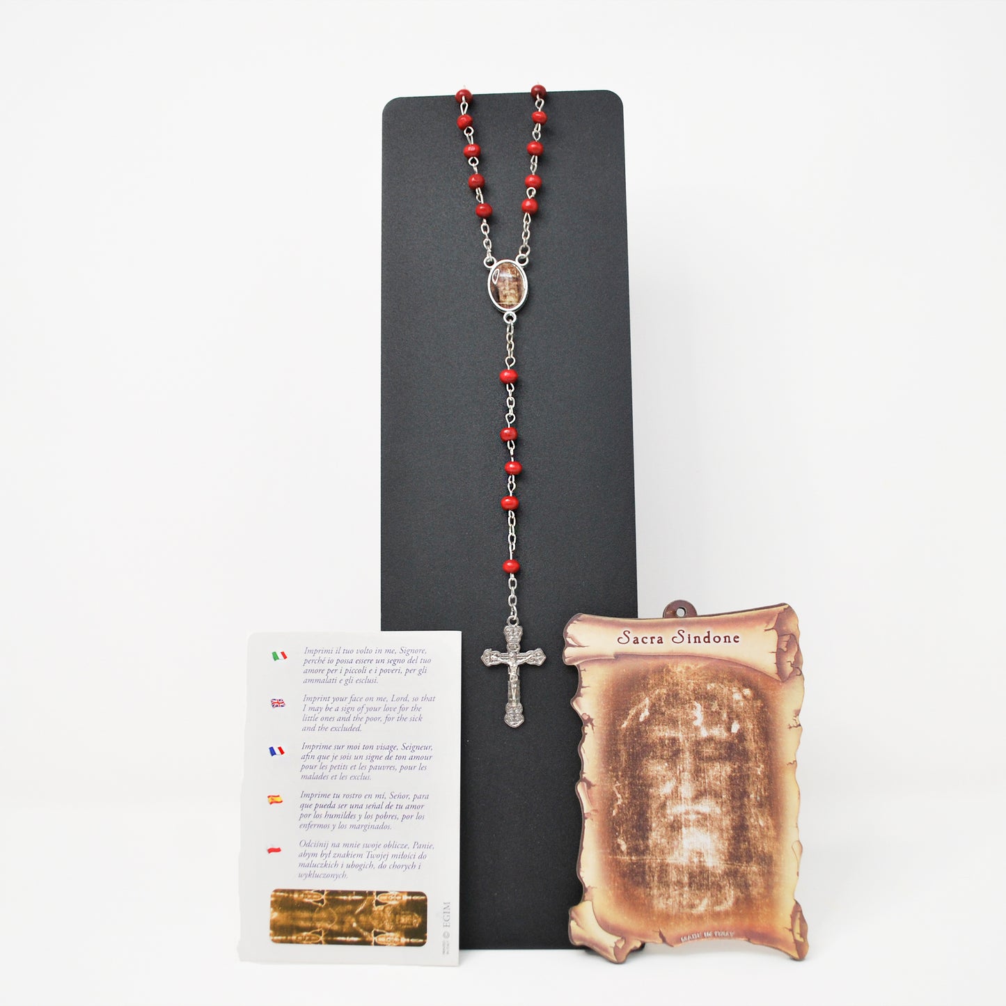 Rosewood Rosary with Holy Face Tablet and Prayer Card