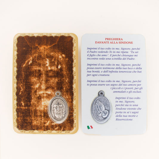 Card Santo Volto con medaglietta e preghiera - Disponibile in Diverse Lingue