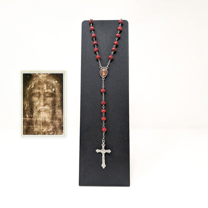 Rosewood rosary and Holy Face image