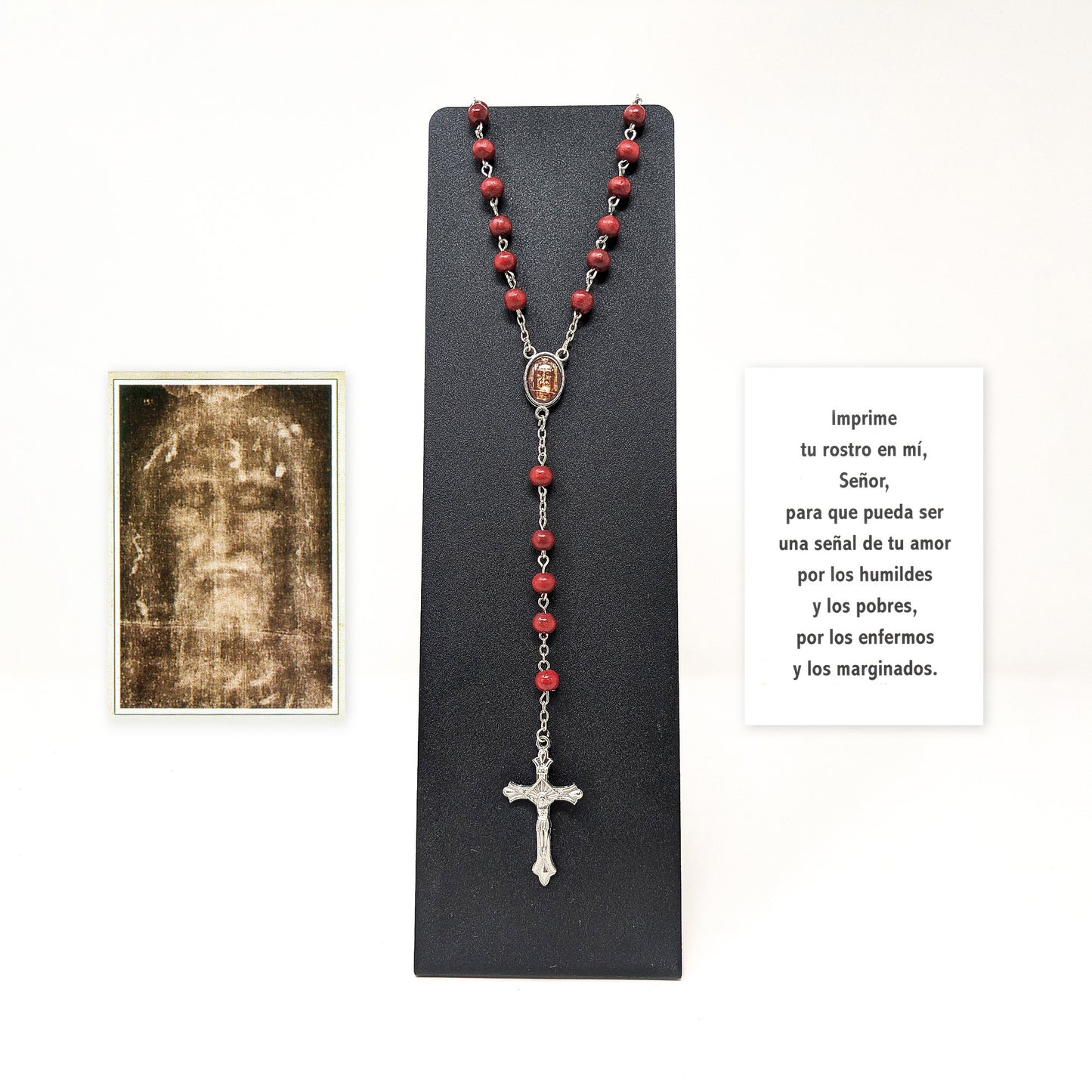 Rosewood rosary with prayer (ES)