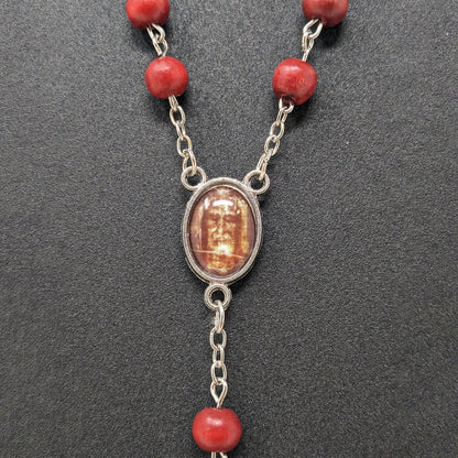 Rosewood rosary and Holy Face image